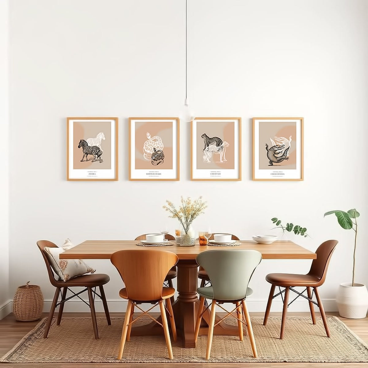 Dosenritter | minimalistische Wildlife Wandbilder in einem modernen beige, abstrakte Druckbilder für Esszimmer