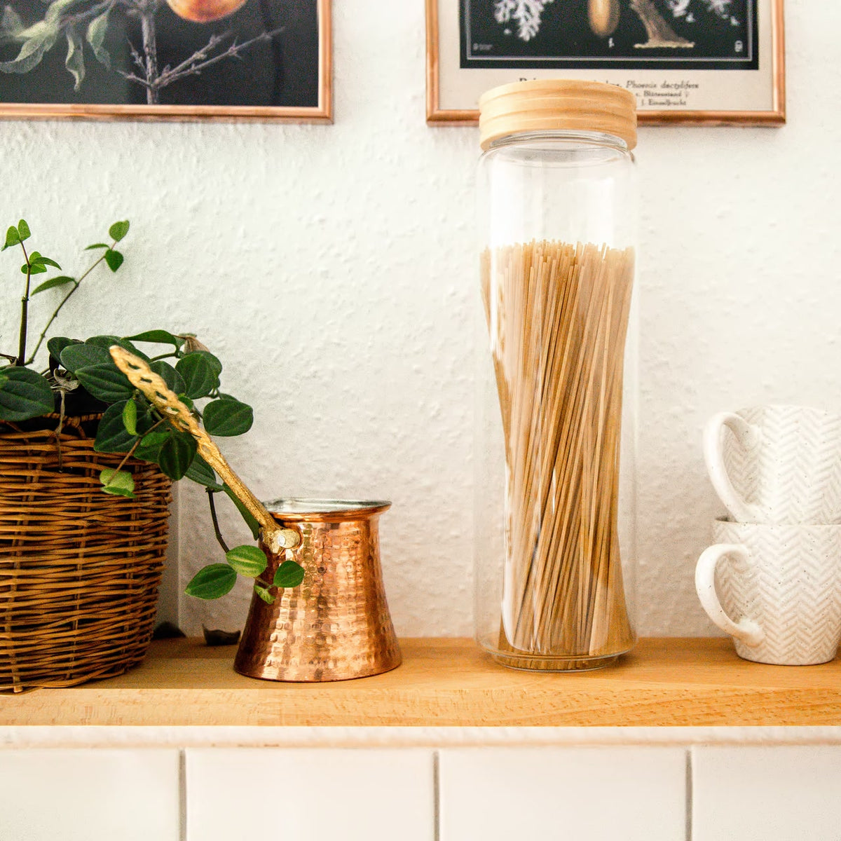 2er Set | Honey, Pastaglas / Vorratsglas mit Buchendeckel, luftdicht aus Borosilikatglas