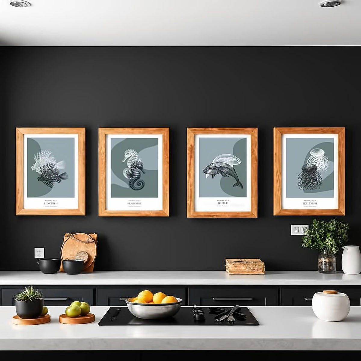 Dosenritter | minimalistische Sealife Wandbilder in einem modernen blaugrau, abstrakte Druckbilder für Esszimmer