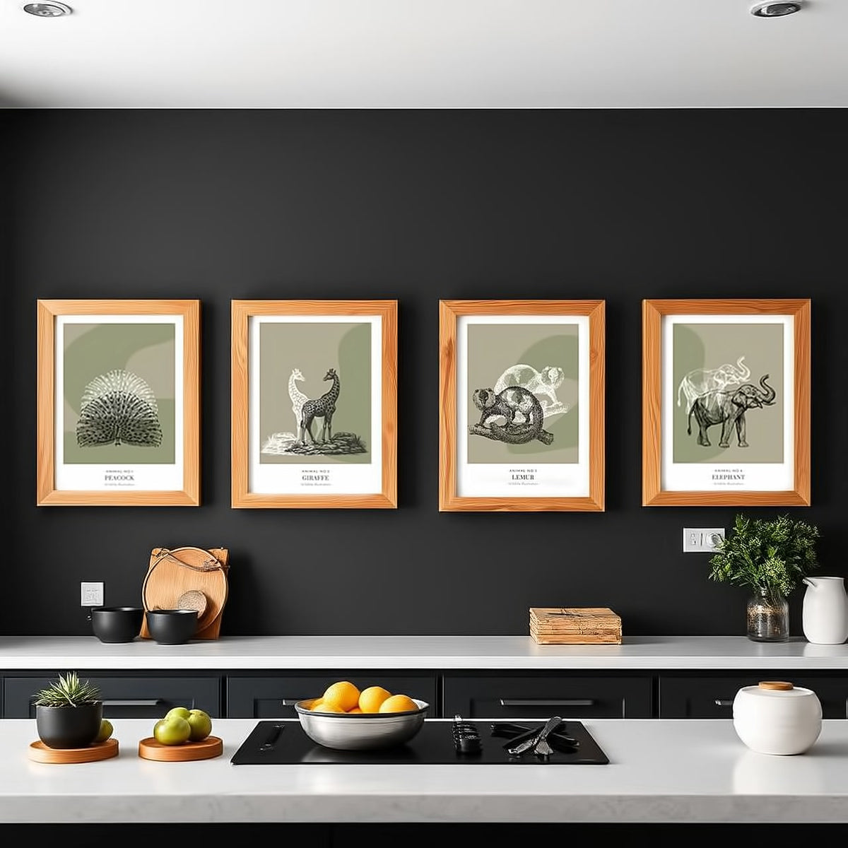 Dosenritter | minimalistische Wildlife Wandbilder in einem modernen olive, abstrakte Druckbilder für Esszimmer