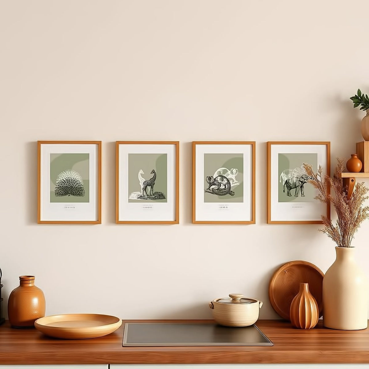 Dosenritter | minimalistische Wildlife Wandbilder in einem modernen olive, abstrakte Druckbilder für Esszimmer