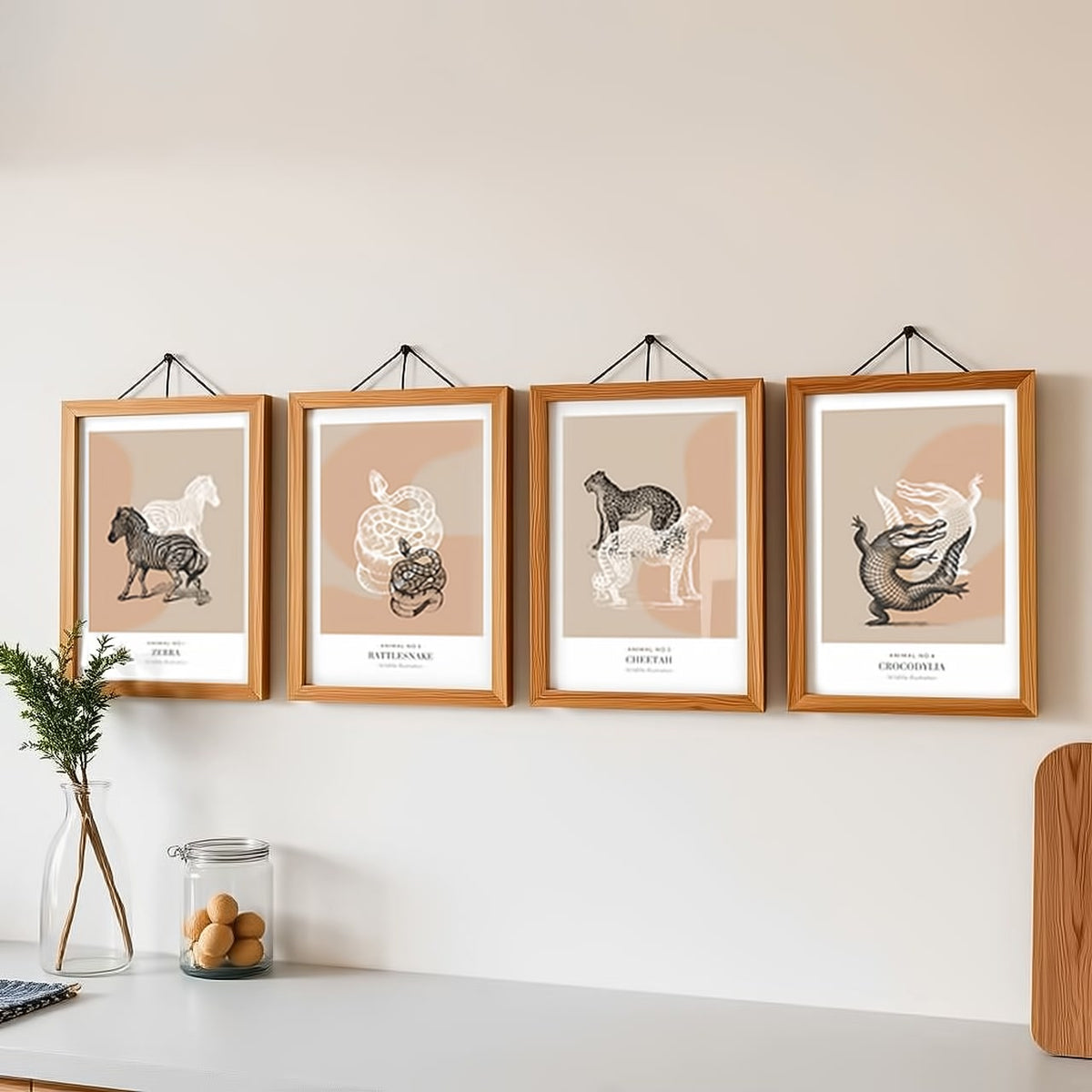 Dosenritter | minimalistische Wildlife Wandbilder in einem modernen beige, abstrakte Druckbilder für Esszimmer