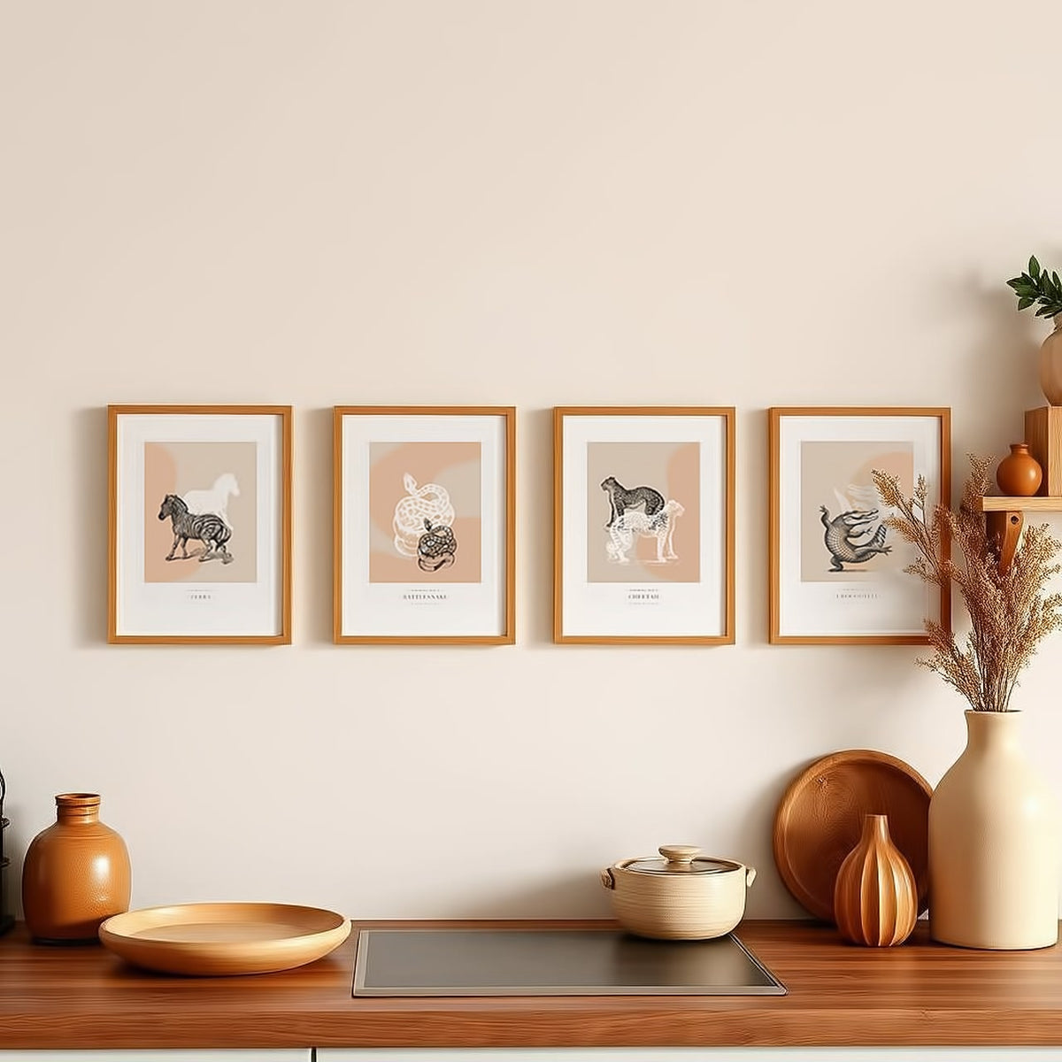 Dosenritter | minimalistische Wildlife Wandbilder in einem modernen beige, abstrakte Druckbilder für Esszimmer