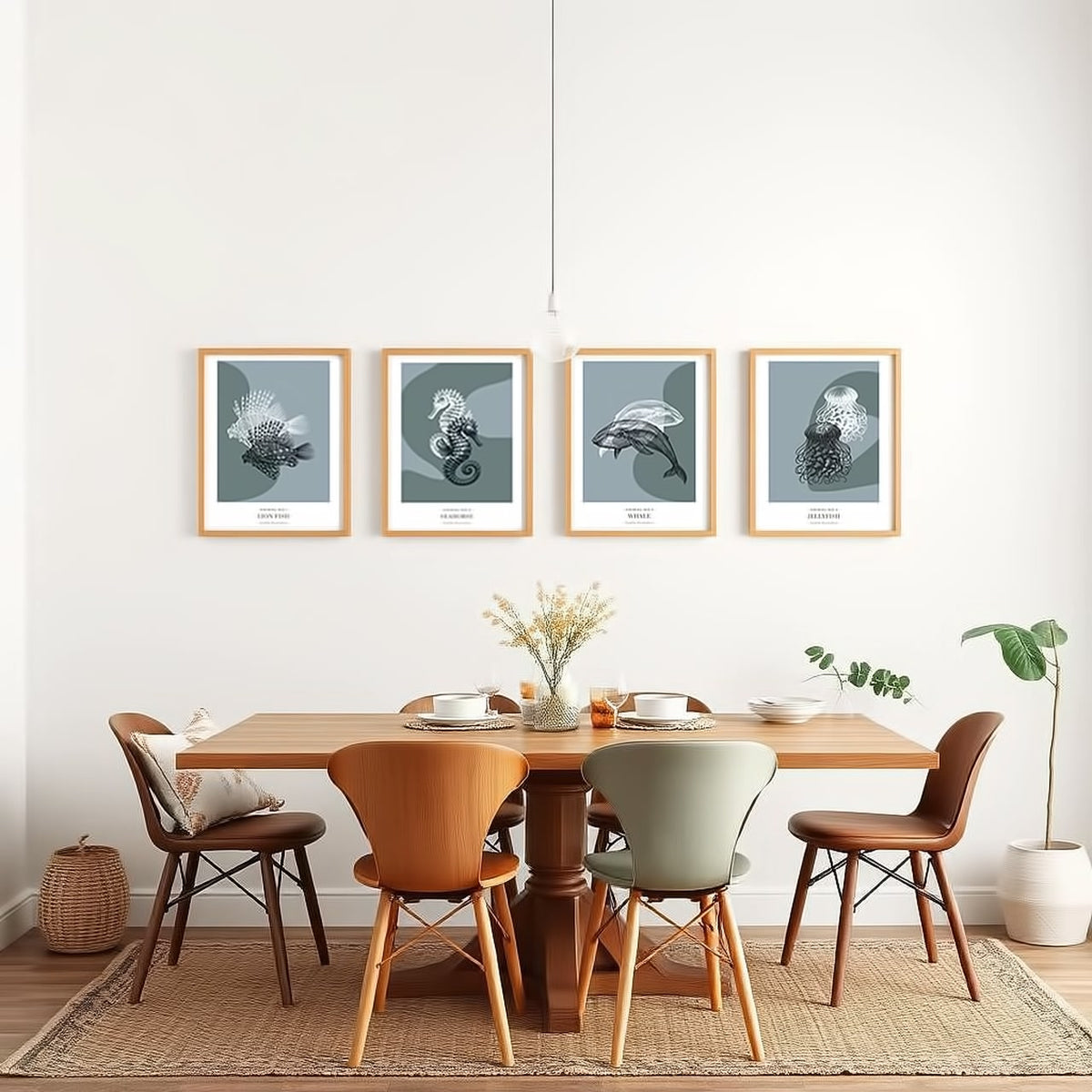 Dosenritter | minimalistische Sealife Wandbilder in einem modernen blaugrau, abstrakte Druckbilder für Esszimmer