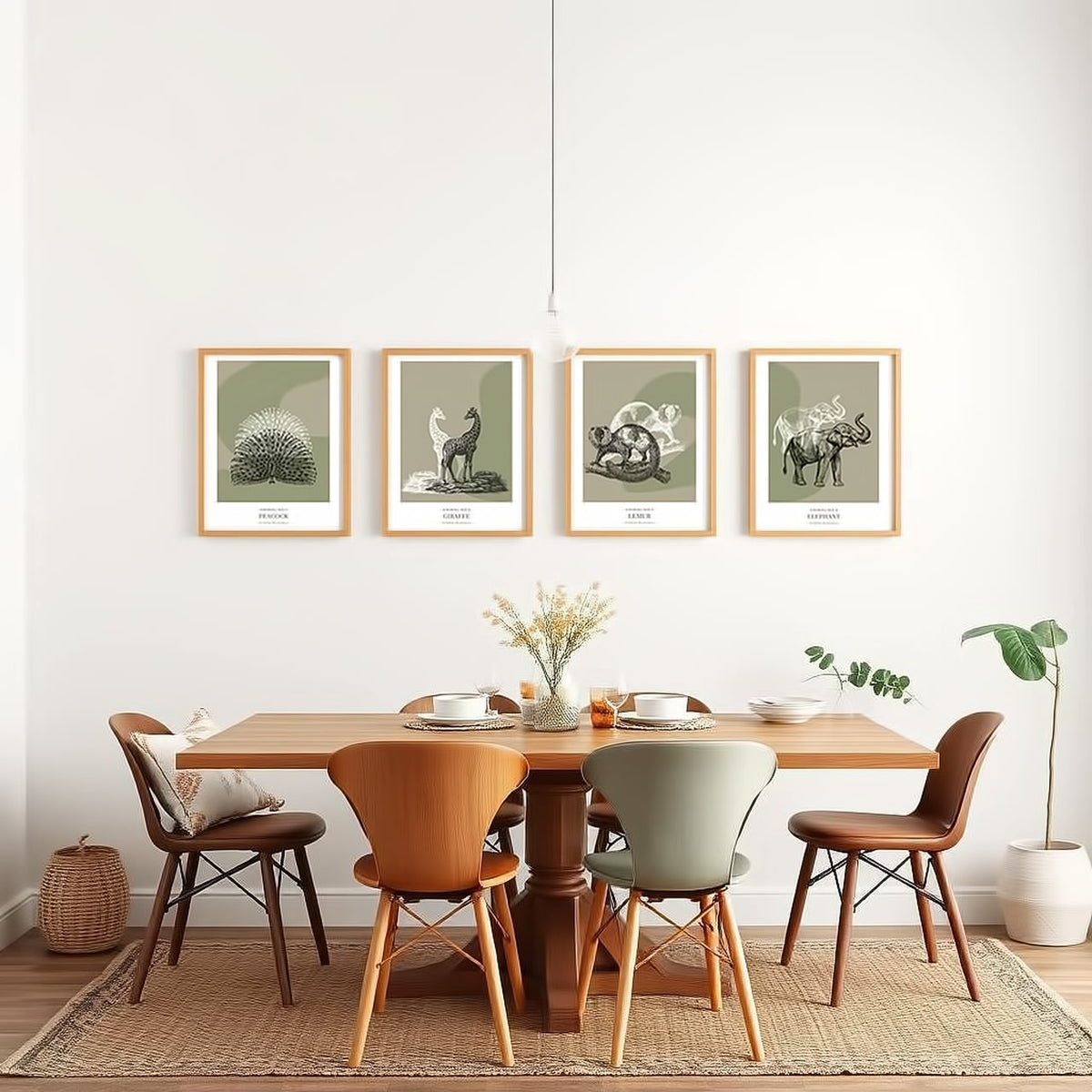 Dosenritter | minimalistische Wildlife Wandbilder in einem modernen olive, abstrakte Druckbilder für Esszimmer