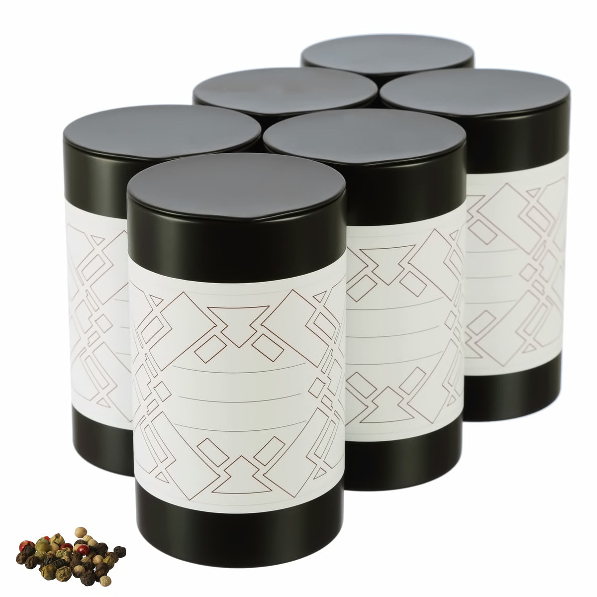 6er Set | RUBA moderne Gewürzdose inkl. 6 graphischen Klebeetiketten zum Beschriften