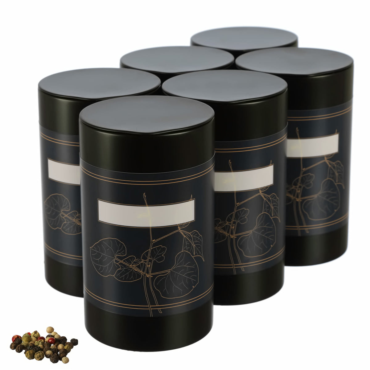 6er Set | RUBA moderne Gewürzdose inkl. 6 klassischen Klebeetiketten zum Beschriften