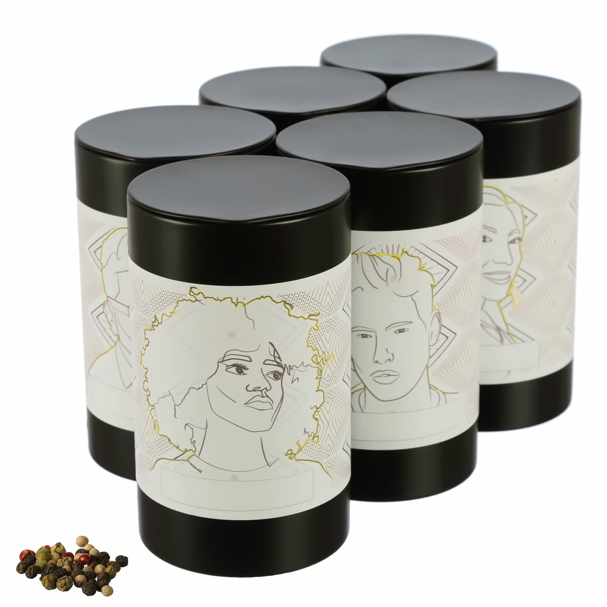 6er Set | RUBA moderne Gewürzdose inkl. 6 funky Klebeetiketten zum Beschriften
