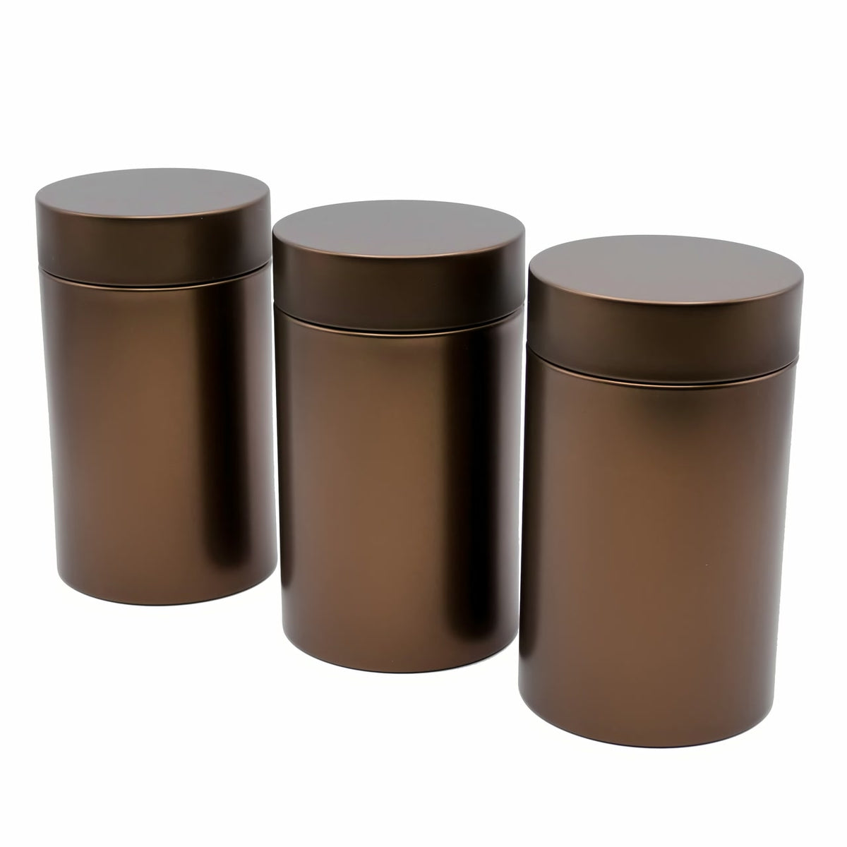 3er Set | EBO elegante Tee- / Vorratsdose 14,5 x 8,3 (H,ø) | metallic kaffeebraun