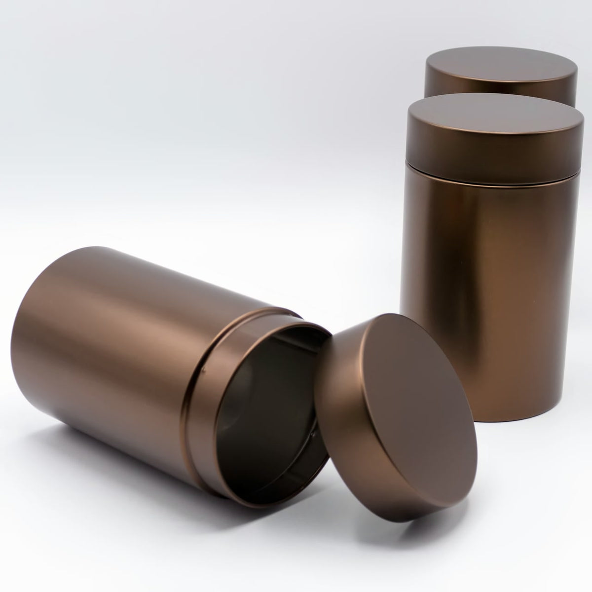 3er Set | EBO elegante Tee- / Vorratsdose 14,5 x 8,3 (H,ø) | metallic kaffeebraun