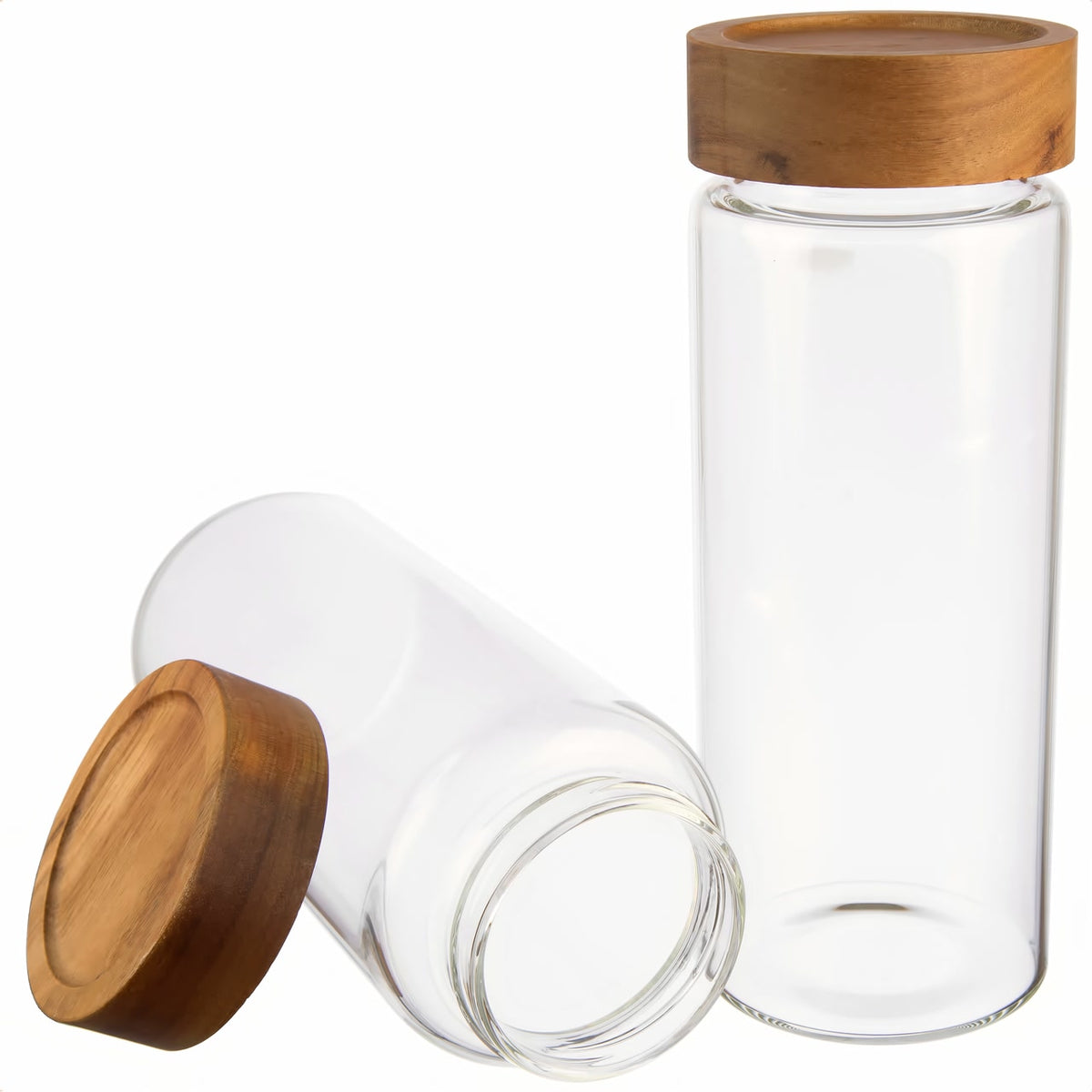 2er Set | Manuka, Vorratsglas / Gewürzglas mit Akaziendeckel, luftdicht aus Borosilikatglas