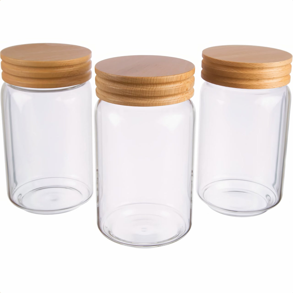 3er Set | Honey Jr., Vorratsglas / Gewürzglas mit Buchendeckel, luftdicht aus Borosilikatglas