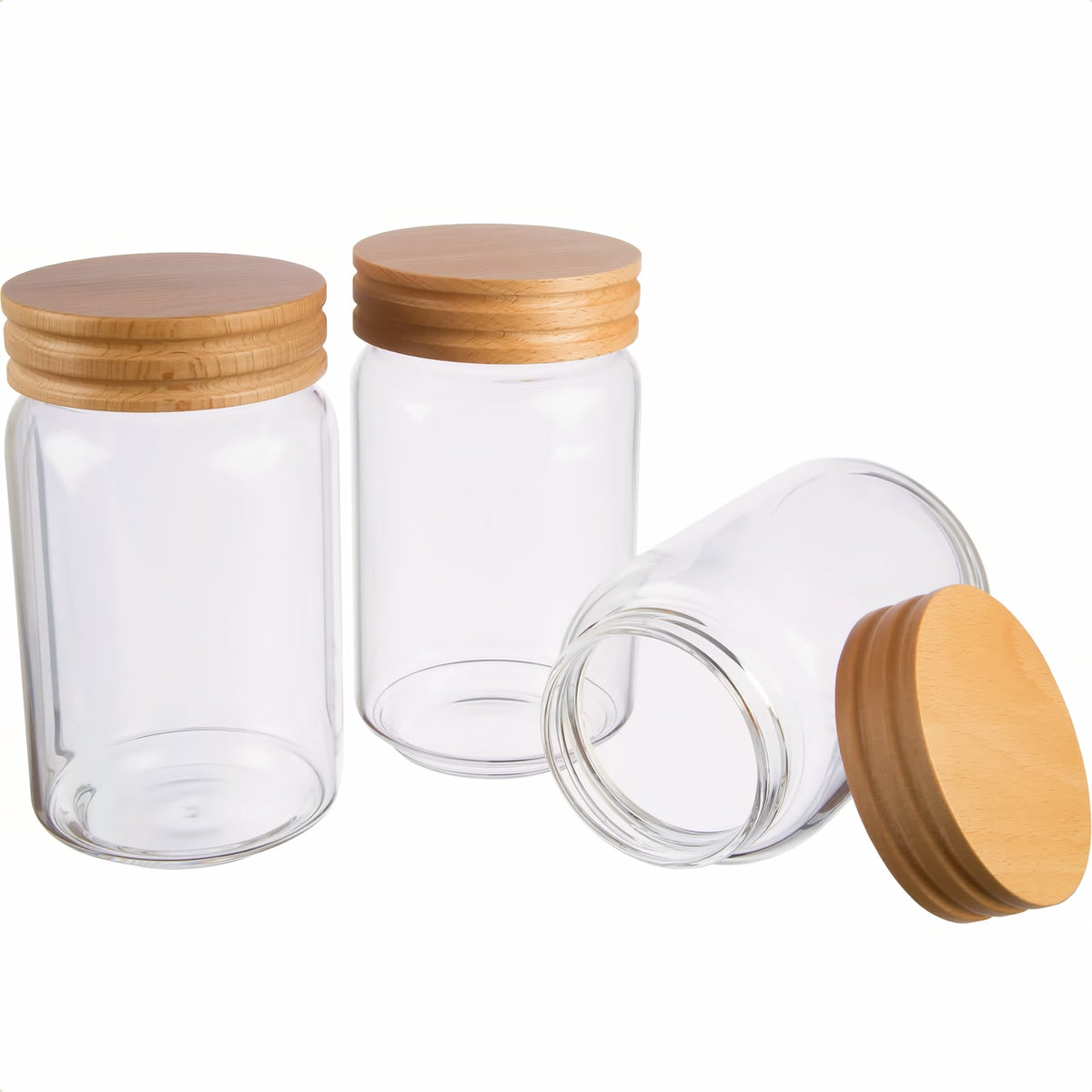 3er Set | Honey Jr., Vorratsglas / Gewürzglas mit Buchendeckel, luftdicht aus Borosilikatglas