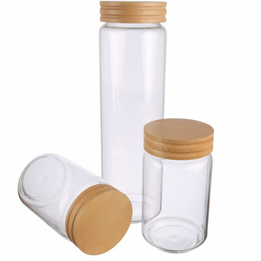 3er Set | Honey, Vorratsglas mit Buchendeckel, luftdicht aus Silikatglas | 2 x 700ML | 1 x 1600ML