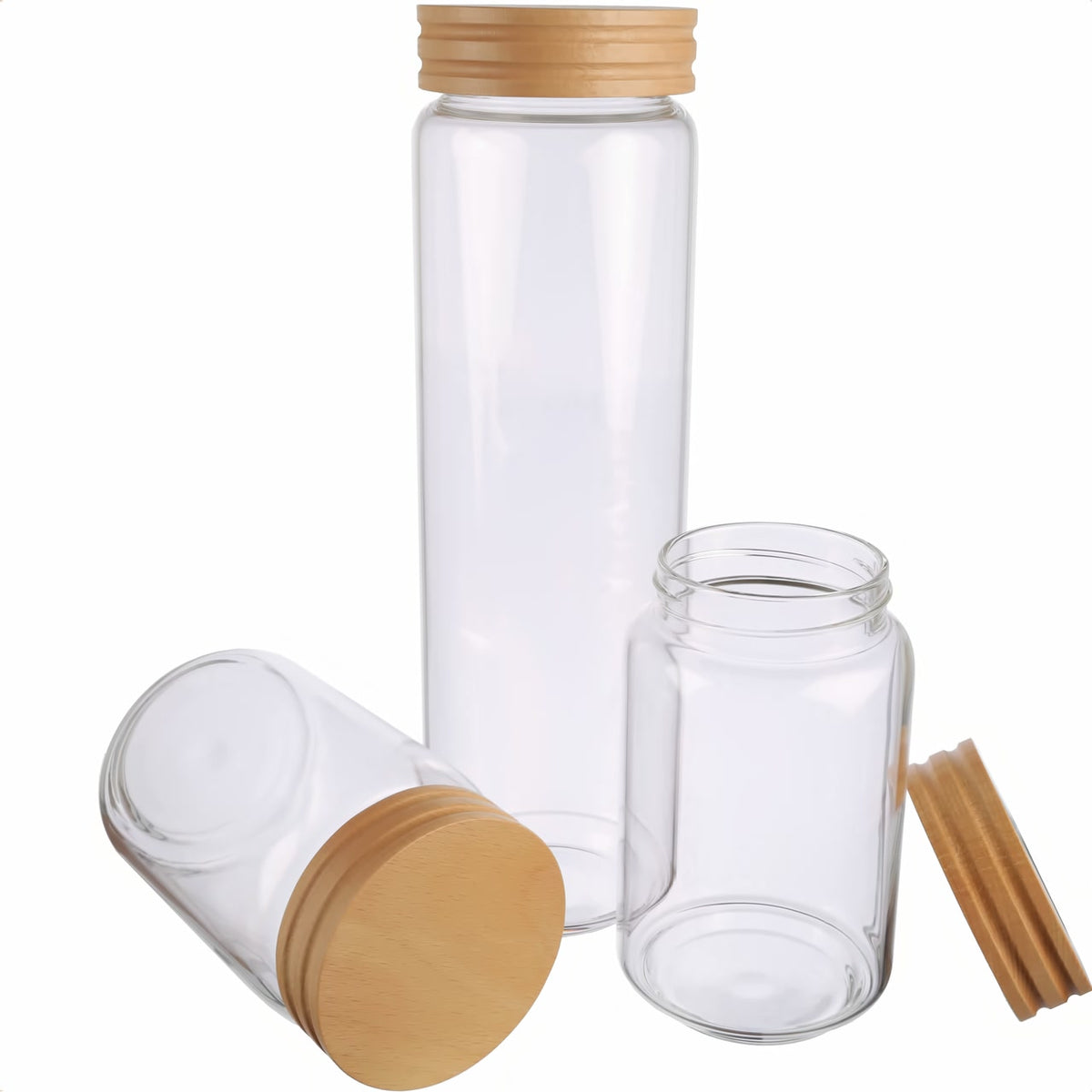 3er Set | Honey, Vorratsglas mit Buchendeckel, luftdicht aus Silikatglas | 2 x 700ML | 1 x 1600ML