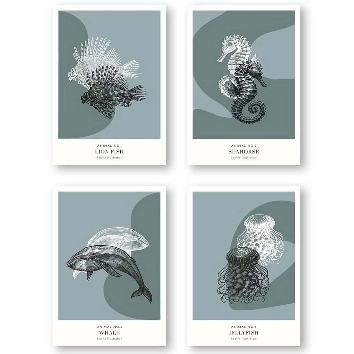 Dosenritter | minimalistische Sealife Wandbilder in einem modernen blaugrau, abstrakte Druckbilder für Esszimmer