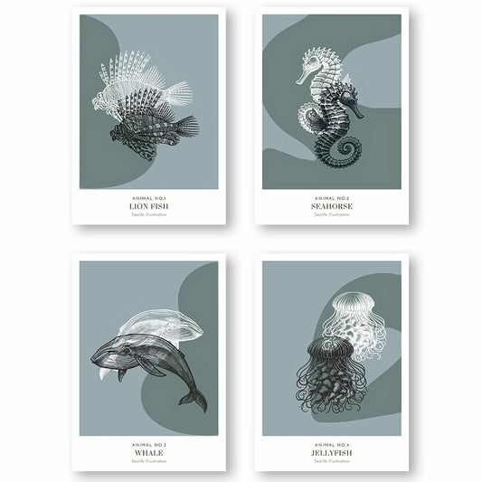Dosenritter | minimalistische Sealife Wandbilder in einem modernen blaugrau, abstrakte Druckbilder für Esszimmer