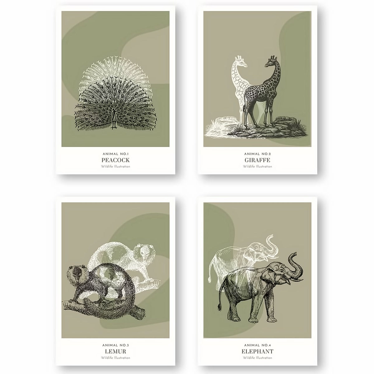 Dosenritter | minimalistische Wildlife Wandbilder in einem modernen olive, abstrakte Druckbilder für Esszimmer