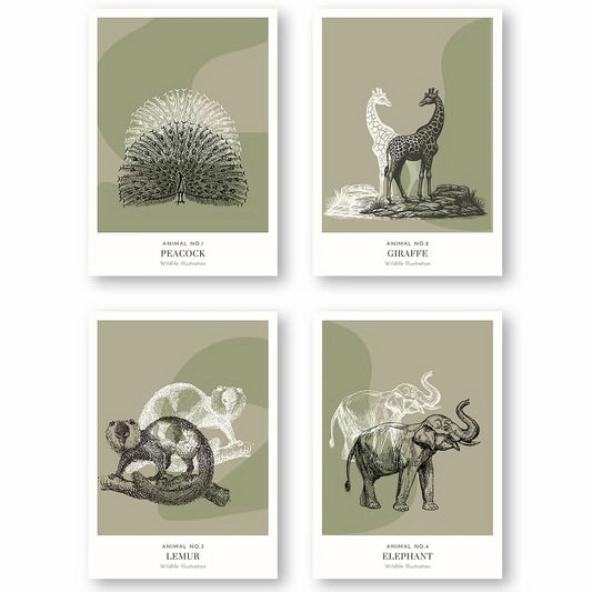 Dosenritter | minimalistische Wildlife Wandbilder in einem modernen olive, abstrakte Druckbilder für Esszimmer